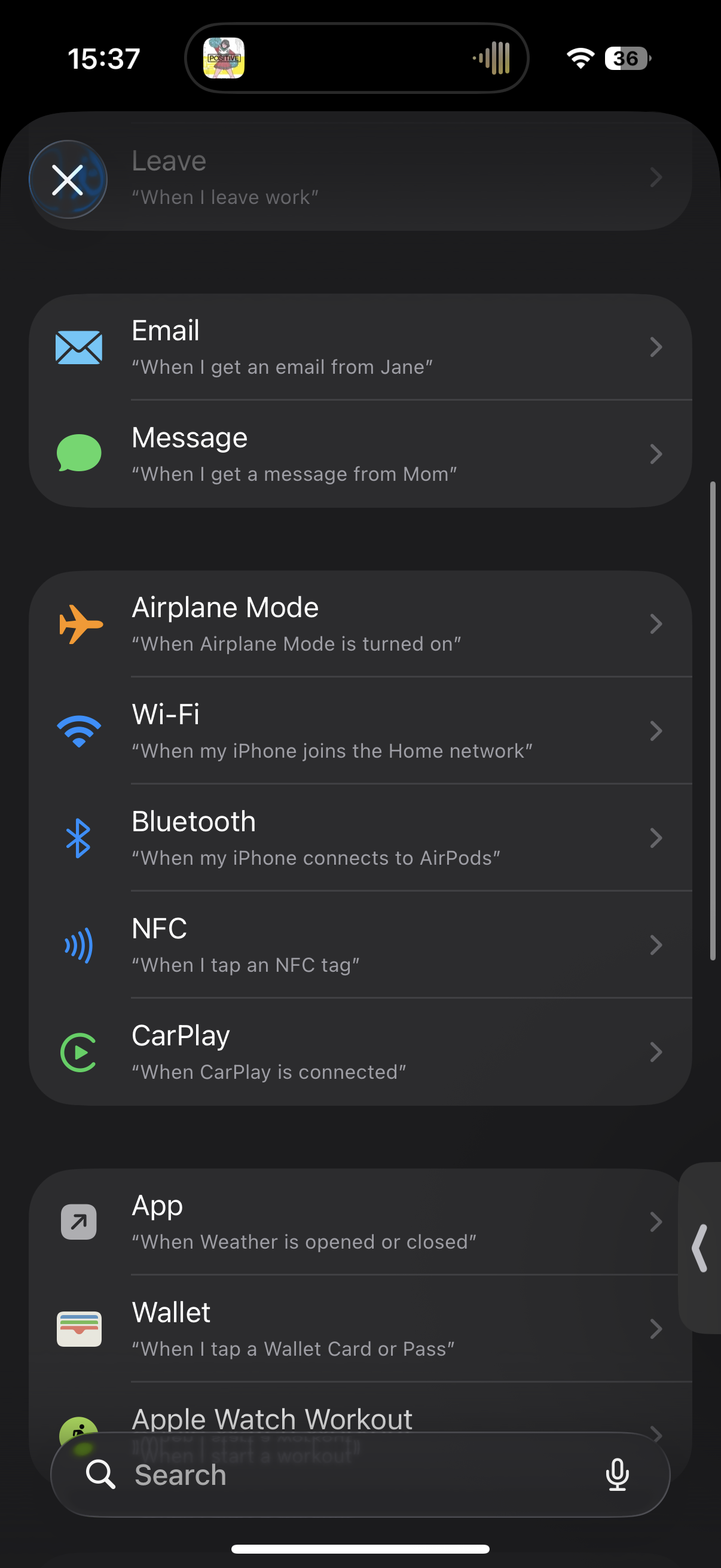 BluetoothとCarPlayのトリガー一覧